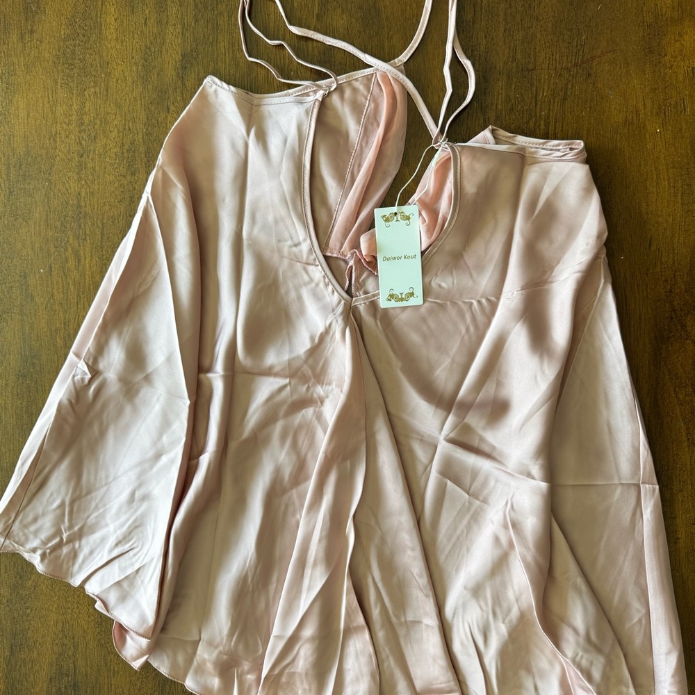 Satin Lace Trim Babydoll Nightdress in Blush - Picture 4 of 4
